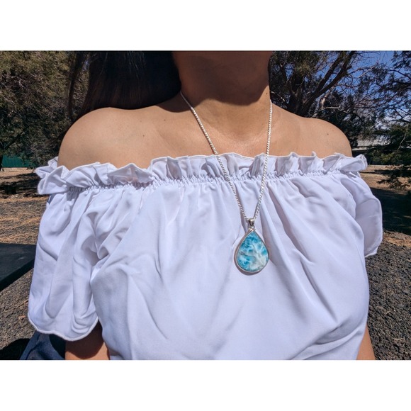 Women's Larimar Pendant Necklace Rope Chain Style Handmade Fine‎ Jewelry *** - Picture 4 of 11